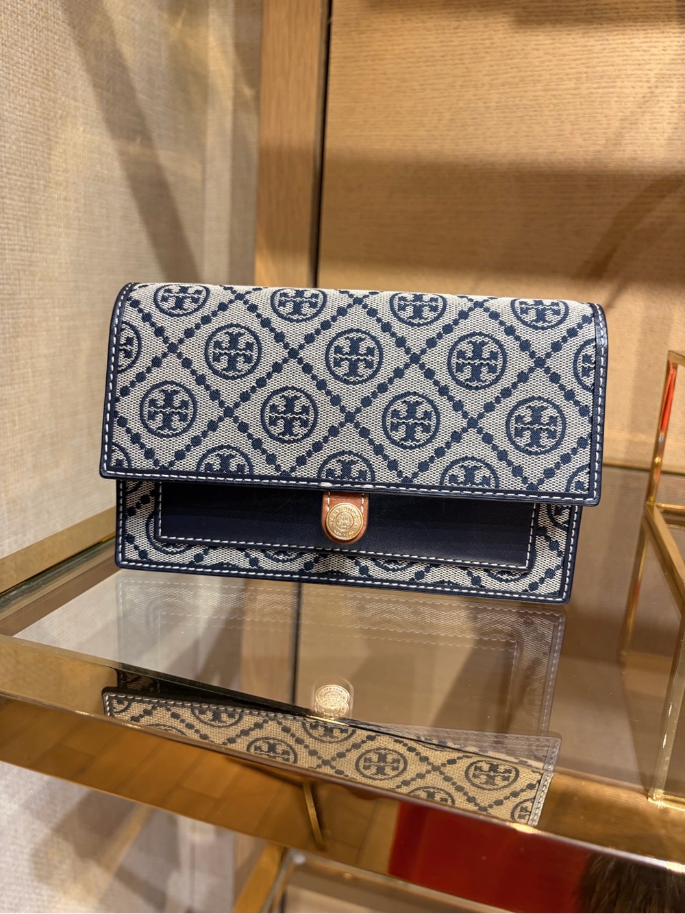Tory Burch Navy and White Logo Jacquard Crossbody